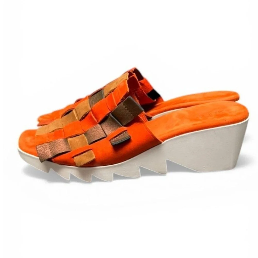 Arche Wedge Sandals Womens‎ 40 Orange Woven Suede Platform Slide Made in France